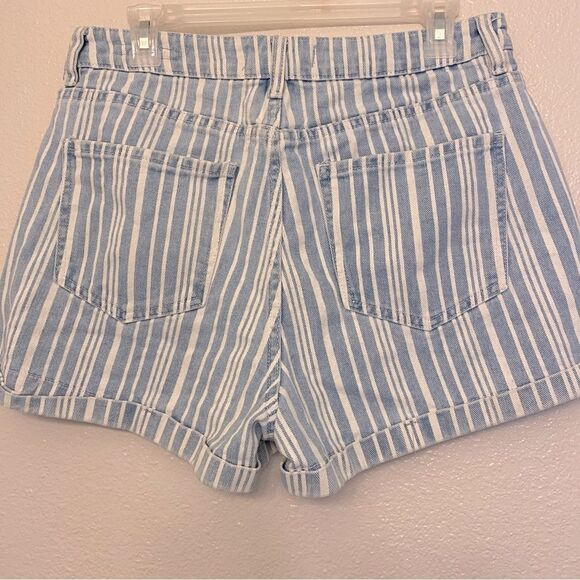 PacSun Denim pin Striped Mom Shorts Pacsun High Rise Cuffed Blue White cotton 29 - Picture 2 of 11
